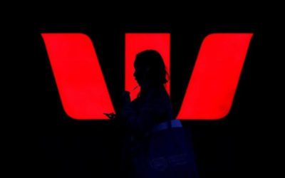 Westpac logo with man in shadows