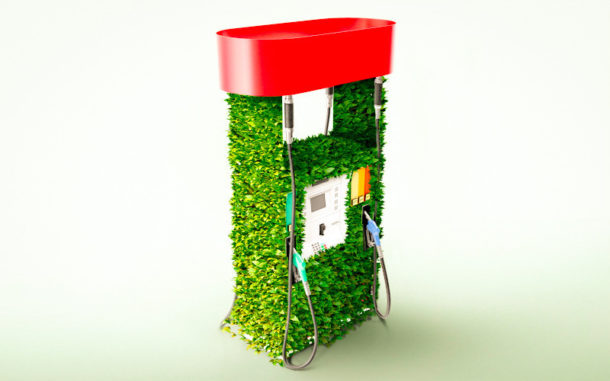 petrol pump covered in greenery