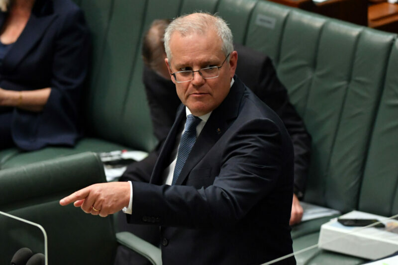 Prime Minister Scott Morrison during Question Time in the House of Representatives at Parliament House in Canberra, Monday, November 22, 2021. (AAP Image/Mick Tsikas) NO ARCHIVING