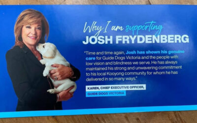 Guide Dogs charity says thank you with a flyer to support Frydenberg