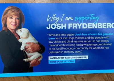 Guide Dogs charity says thank you with a flyer to support Frydenberg