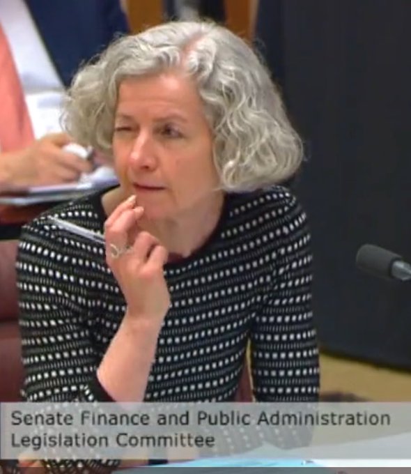 Stephanie Foster winking in Senate Estimates