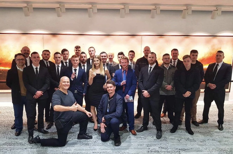Canadian far-right activist Lauren Southern is seen giving the thumbs up in this image on The Lads Society's Facebook page.(Facebook: The Lads Society)