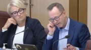 Senator David Shoebridge questions DPS at Estimates (Senator Barbara Pocock on left). Image: APH