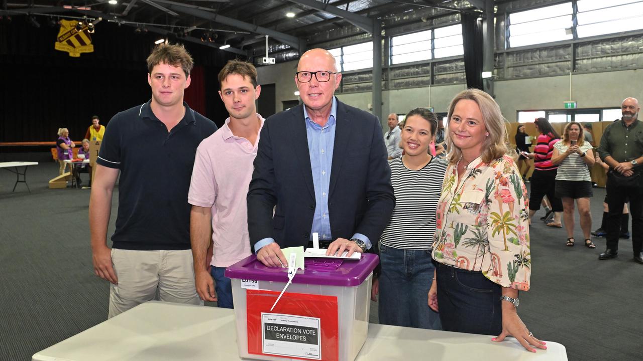 Opposition Leader Peter Dutton casts his ballot in the seat of Dickson