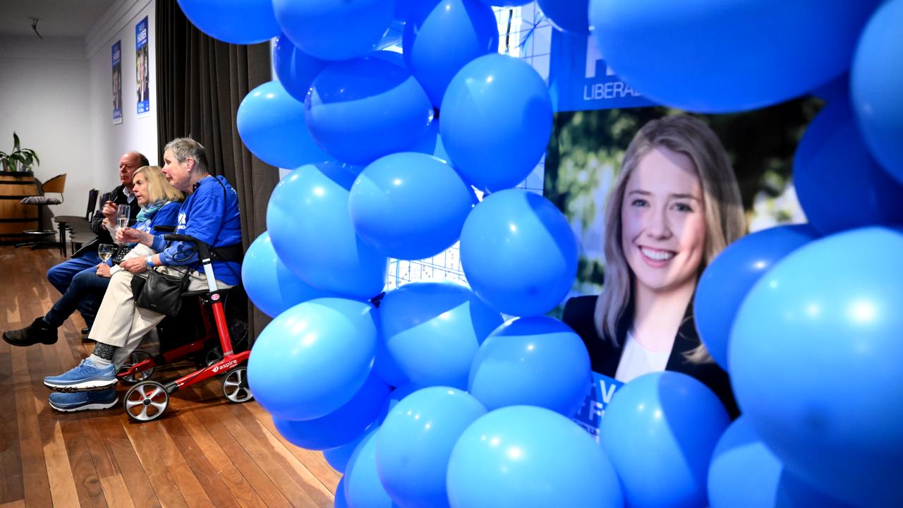 Balloons around a sign showing Liberal candidate Amelia Hamer