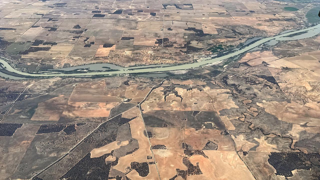 Aerial view of farmland around the Murray River