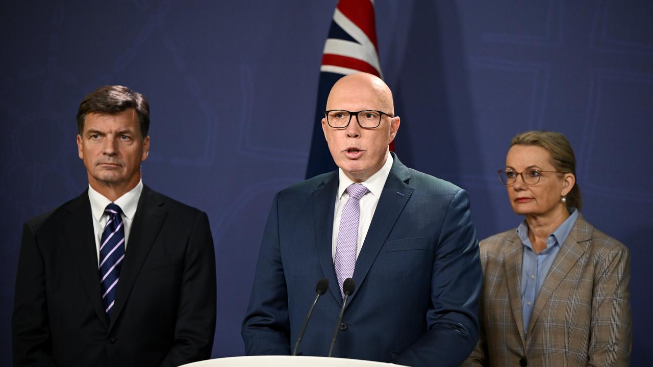 Angus Taylor, Peter Dutton and Sussan Ley at a press conference
