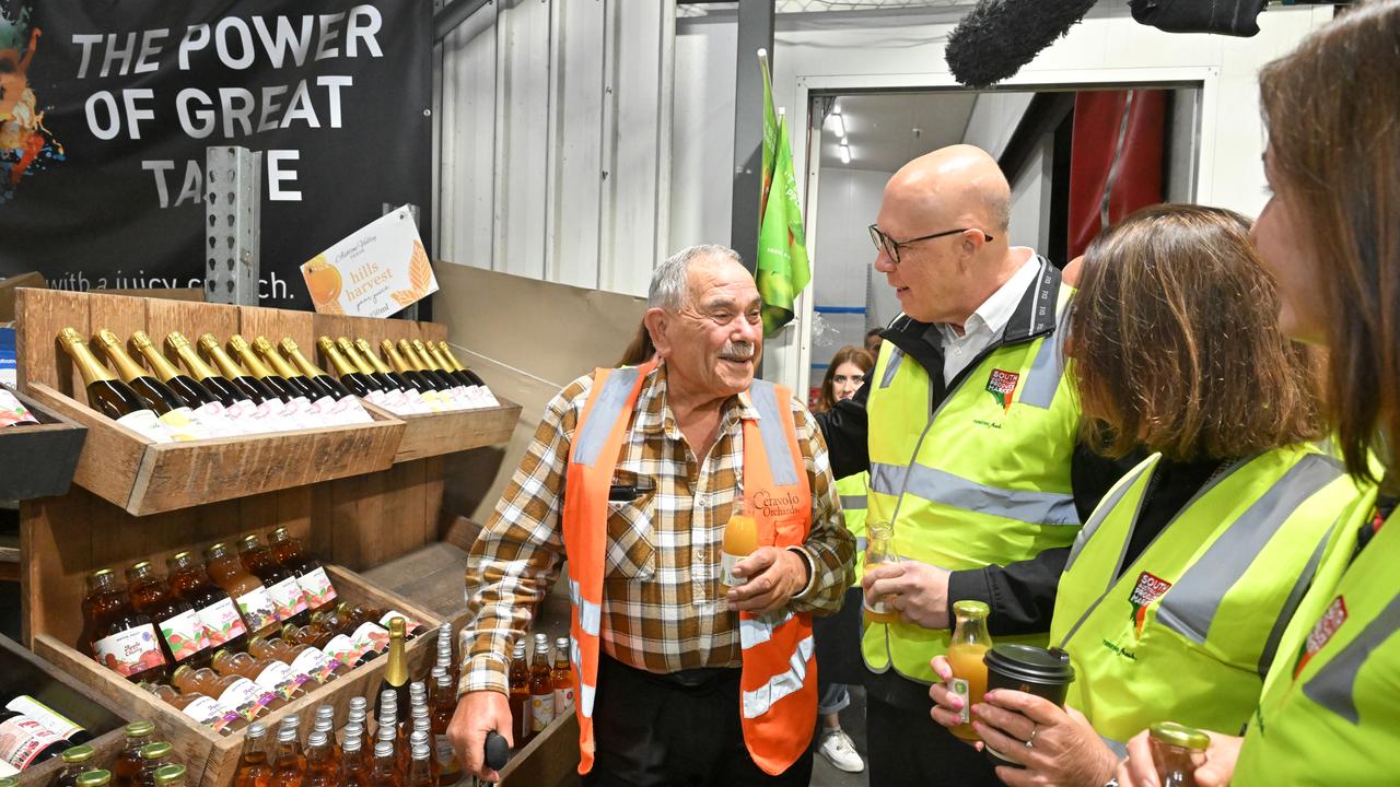 Opposition Leader Peter Dutton at a produce market in Adelaide