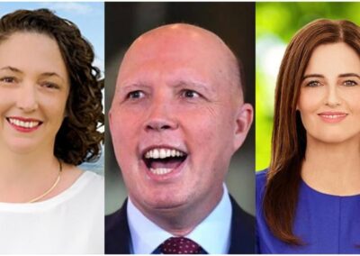But for the women: Ali France, Peter Dutton, Ellie Smith in the big seat of Dickson