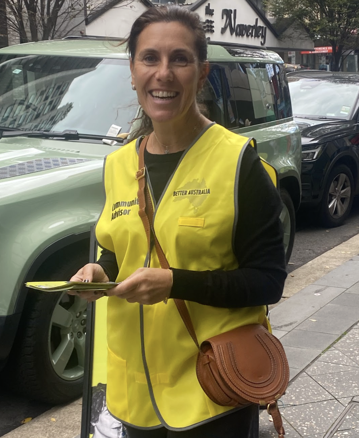 Better Australia’s ‘community advisor’ Isabella at a Bondi Junction polling booth. Source: Wendy Bacon, supplied