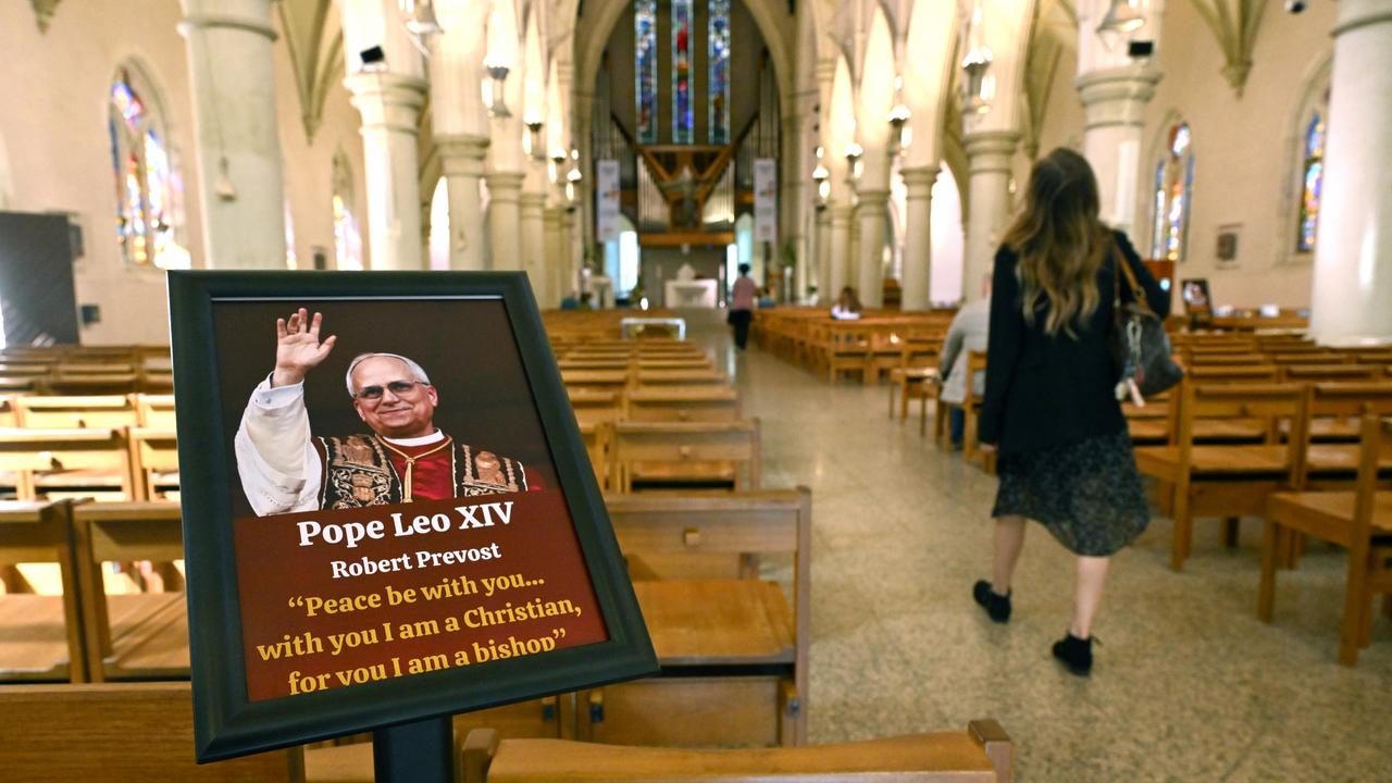 Portrait of Pope Leo XIV at the Cathedral of St Stephen in Brisbane