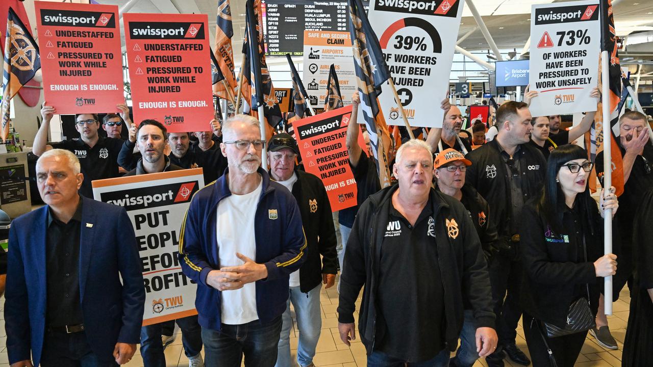 TWU members and officials protest at Brisbane airport