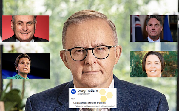 PM Anthony Albanese. Insets (clockwise from top left): Don Farrell, Richard Marles, Madeleine King, Michelle Rowland. IMAGE: ‘X’.