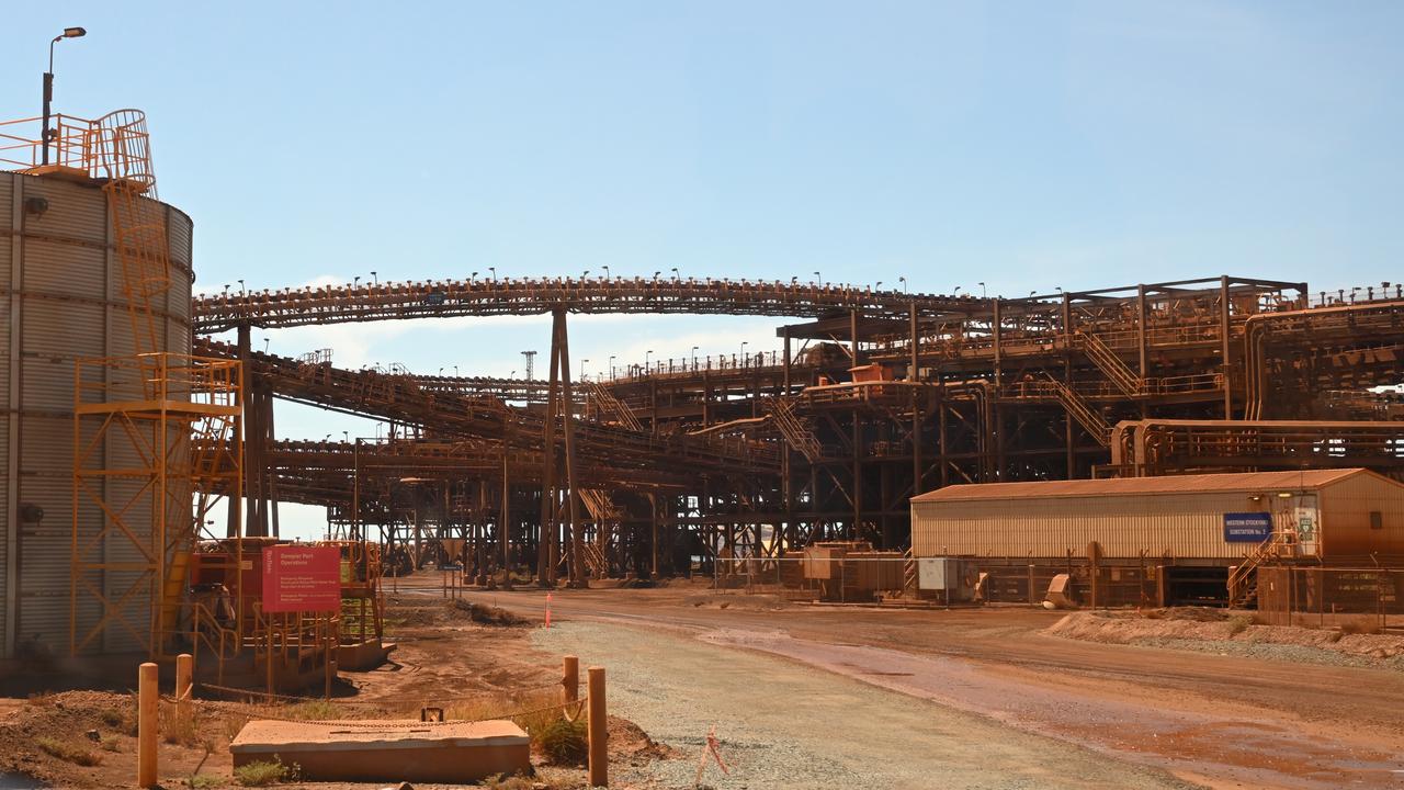 Conveyor belts carrying iron ore at Rio Tinto's Dampier Port, WA