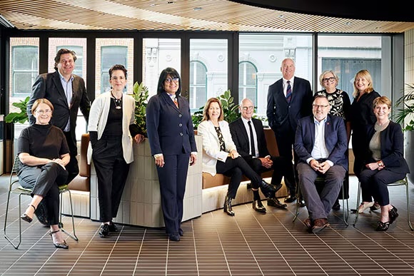 The board of Australian Super. Chairman Don Russell (seated) 6th from the right