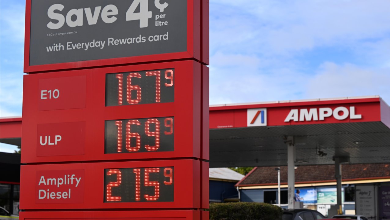 Petrol prices are shown at an Ampol service station
