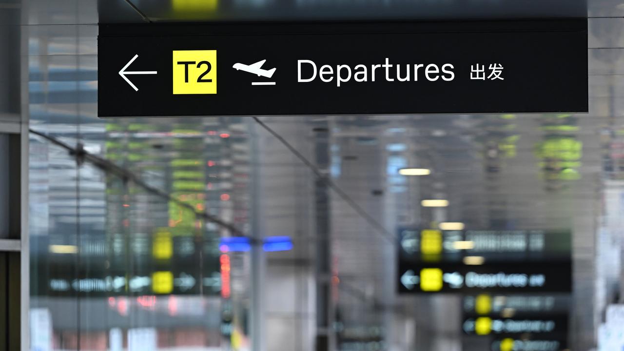 Signage for the departures terminal at Melbourne Airport i