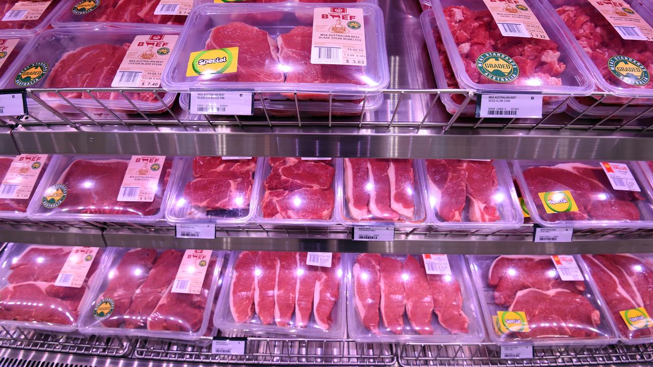 Butchered meat on display in a supermarket