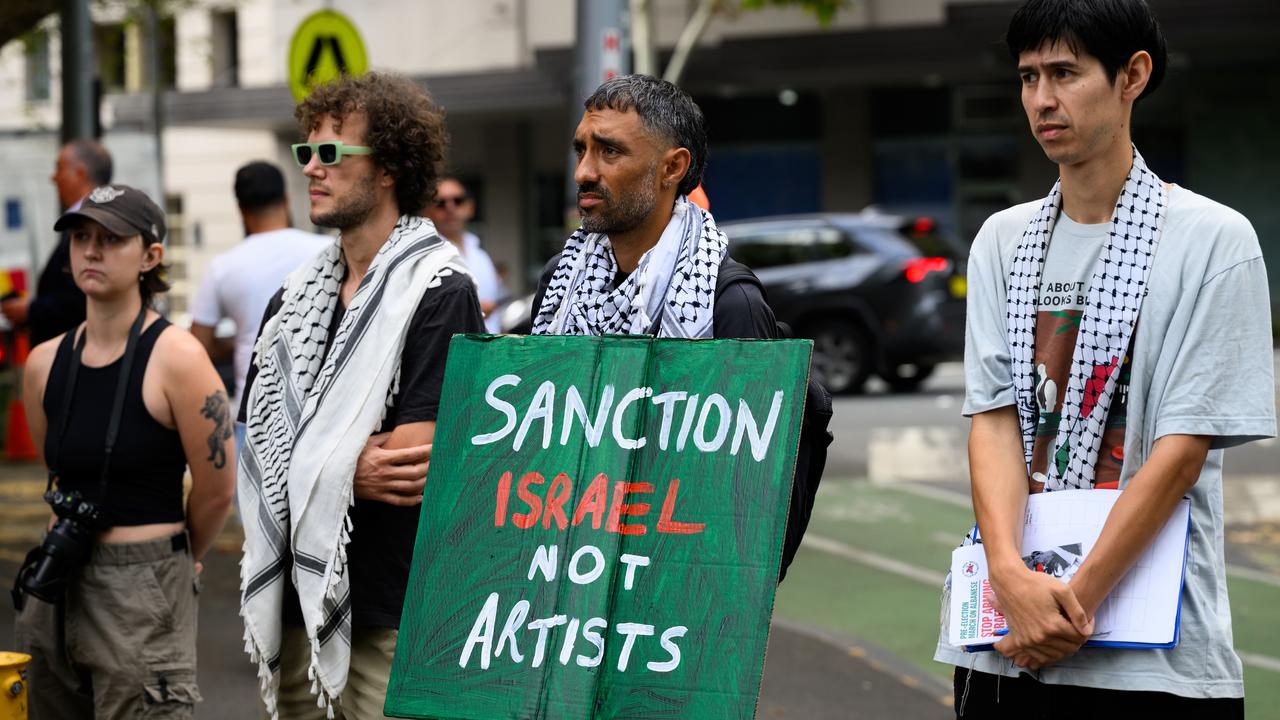 Protesters after the pair were axed from the Venice Biennale