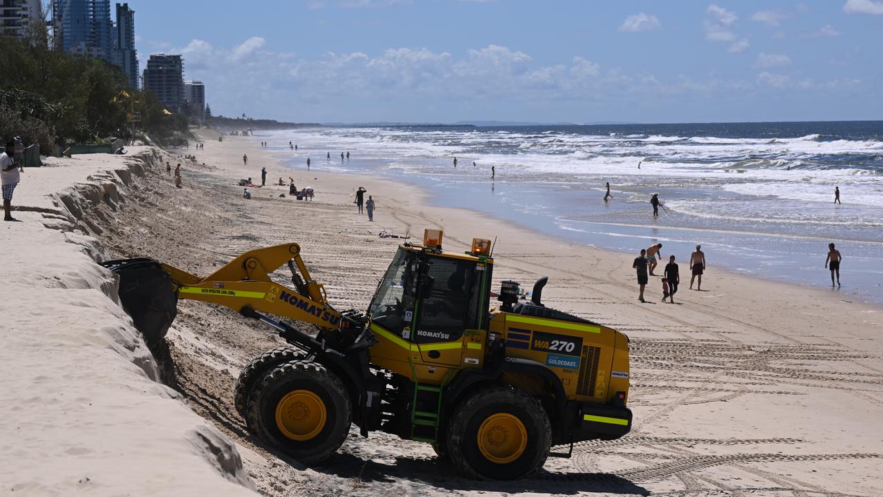 Work is carried out on an eroded Surfers Paradise Beach