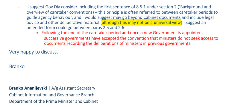 PMC FOI on caretaker conventions