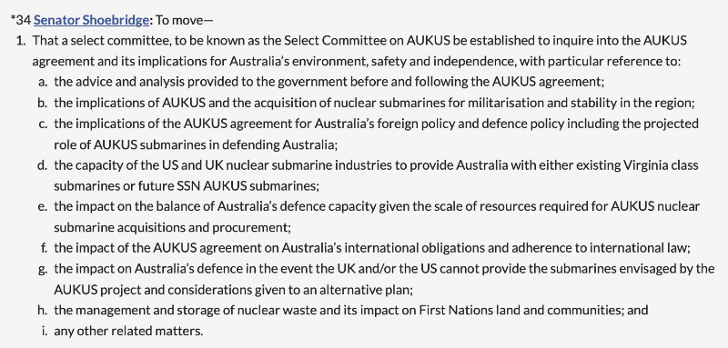 Shoebridge AUKUS review proposal