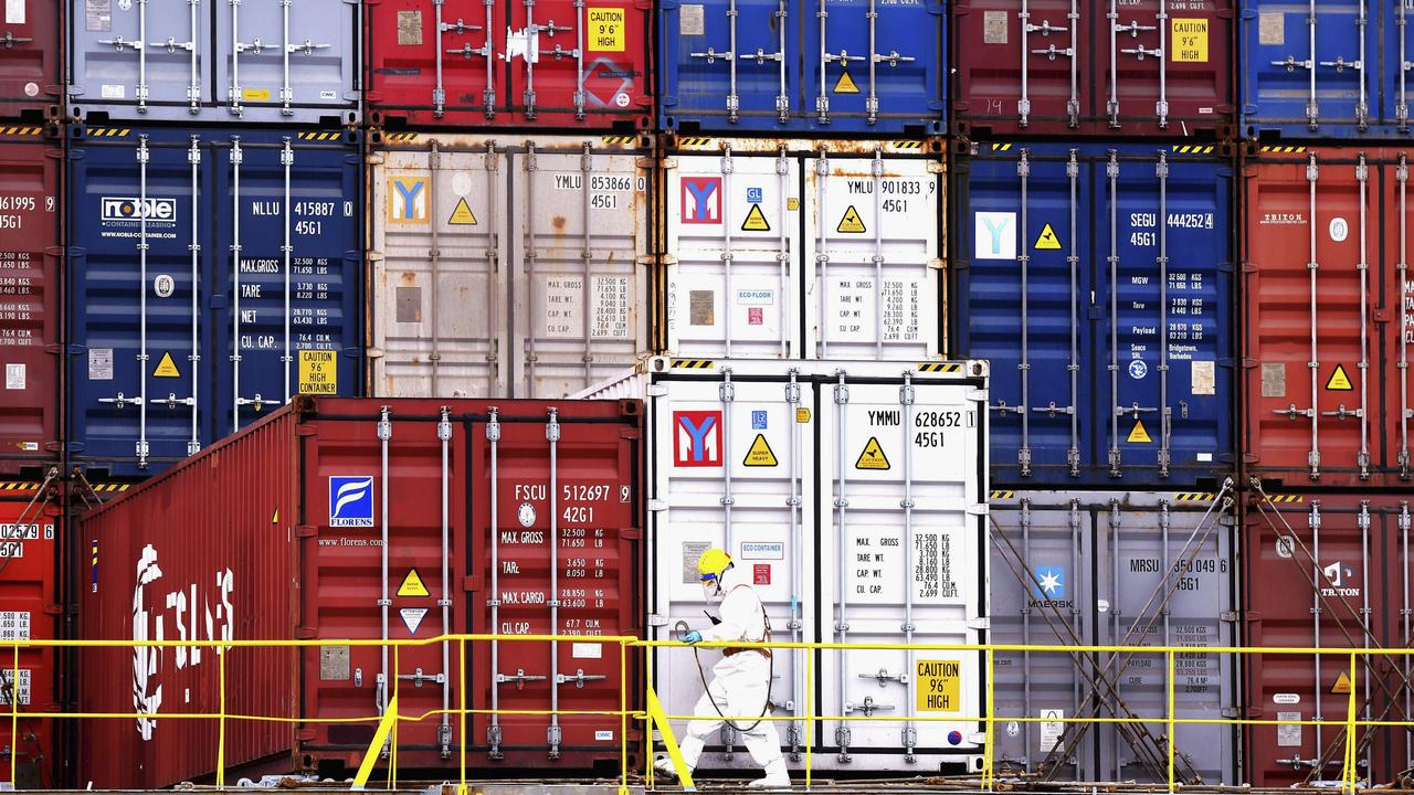containers on a ship in Qingdao in east China's Shandong province