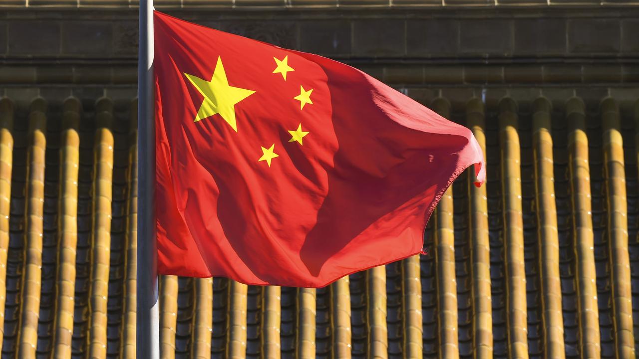 The Chinese flag at the Chinese Embassy in Canberra