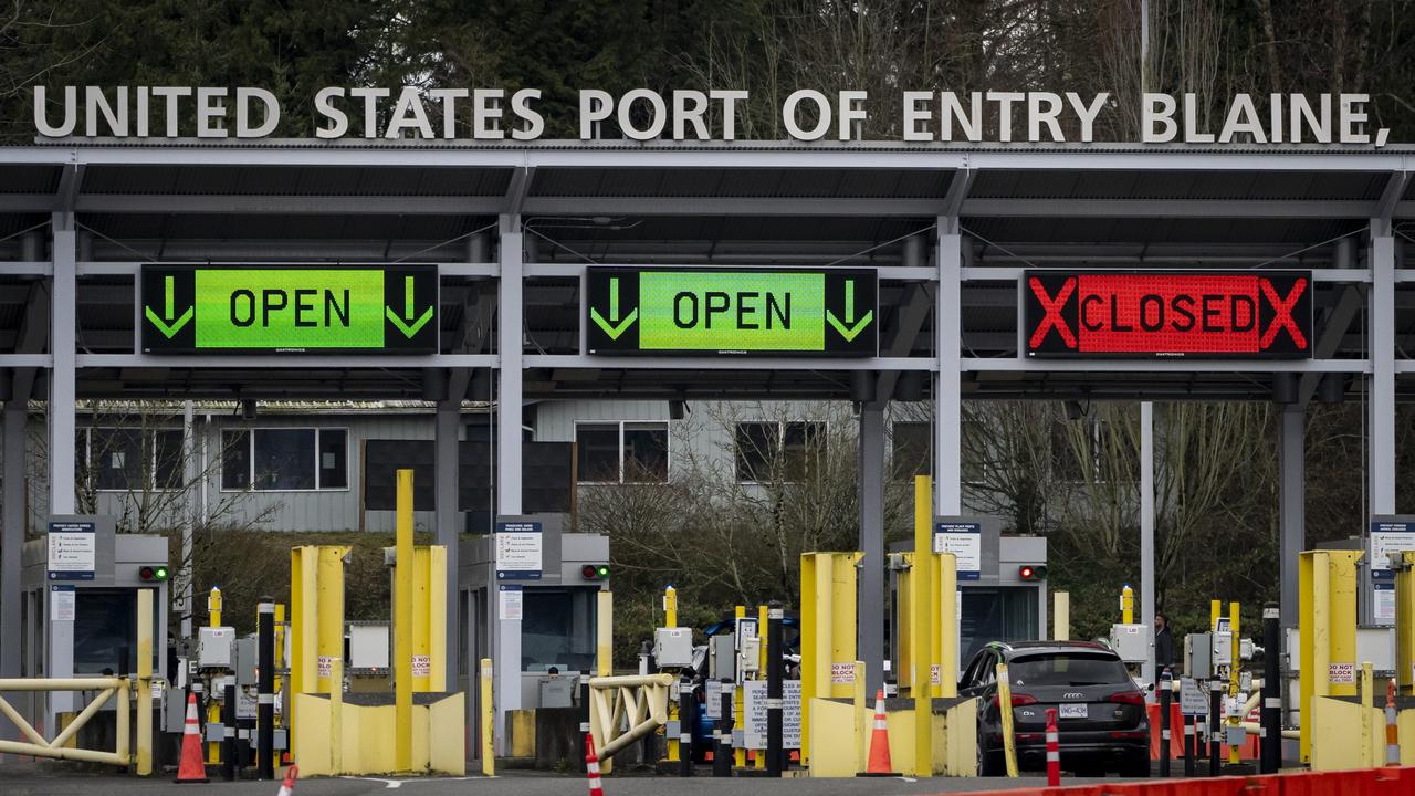 A car waits at the United States and Canada border in British Columbia