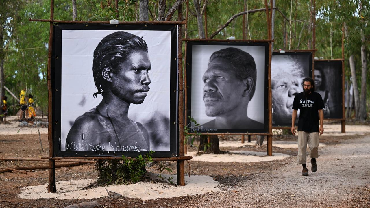 Portraits are seen on display during the 25th annual Garma Festival