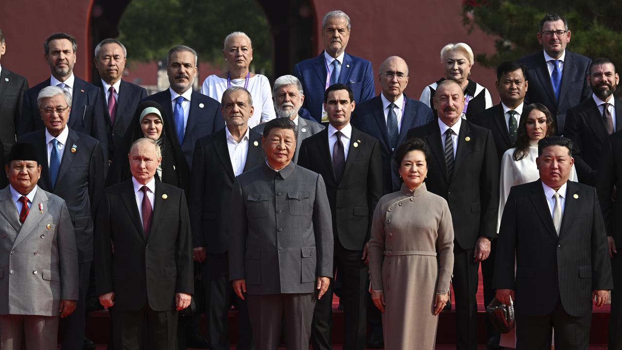 Daniel Andrews (top right) appeared with world leaders