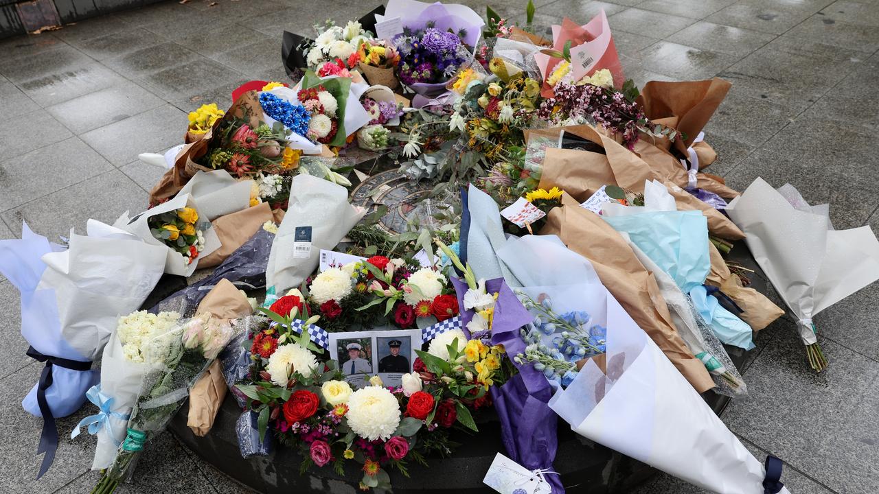 Floral tributes at the Police Memorial in Melbourne