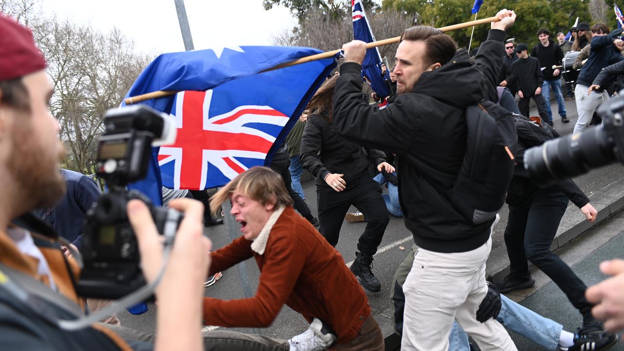 Protesters during anti-immigration rally in Melbourne
