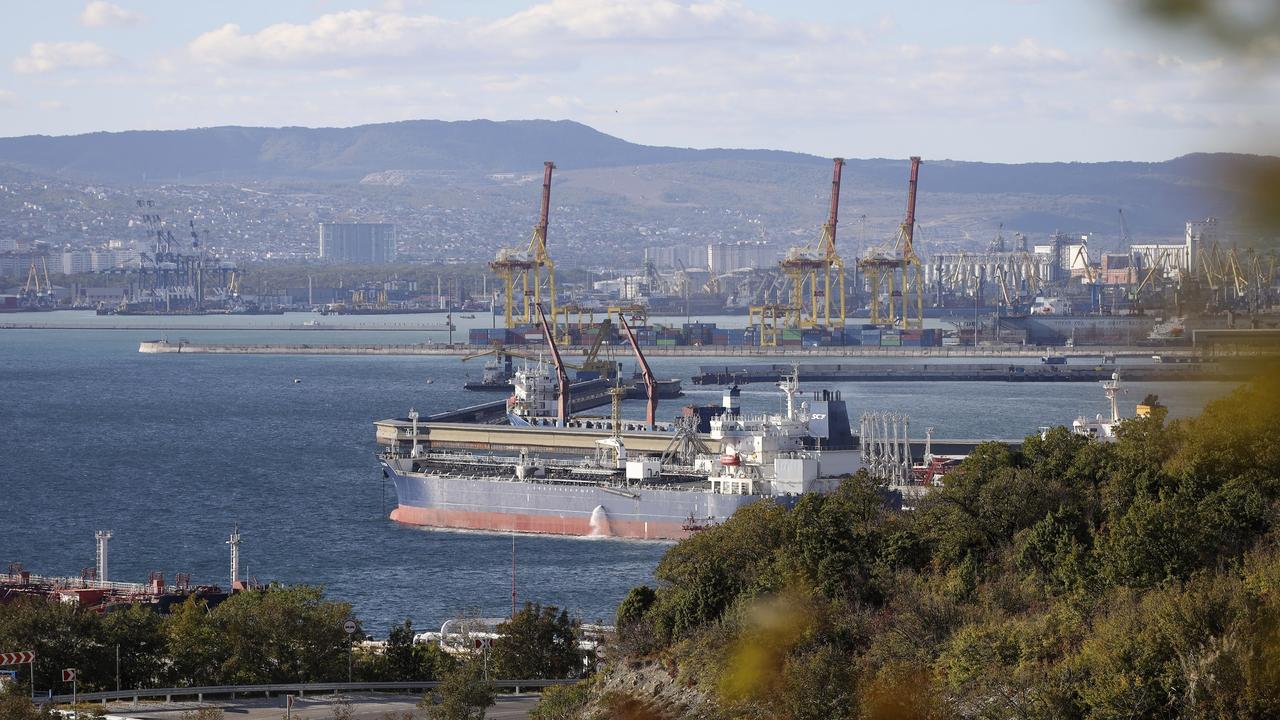 An oil tanker is moored at the Sheskharis complex