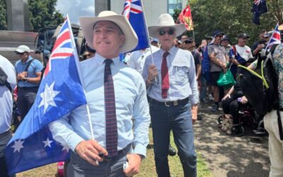 “Marching for Australia”. Bob Katter, poster-boy for anti-immigration, and weapons