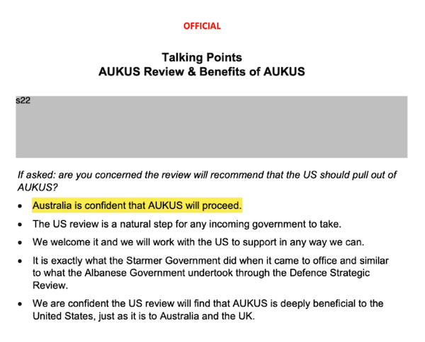 US AUKUS Review talking Points (Source: Defence)