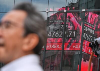 Asia stocks in AI euphoria, oil slips on Gaza deal