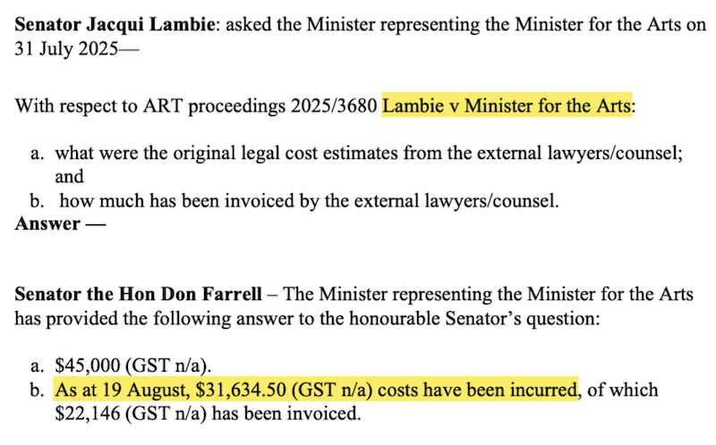 Minister Burke’s FOI Legal Costs (Source: Senate)