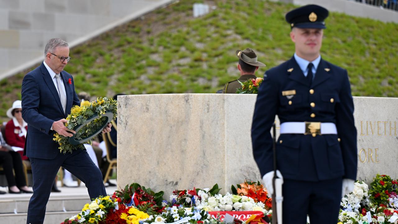 Prime Minister Anthony Albanese at the National War Memorial in 2024