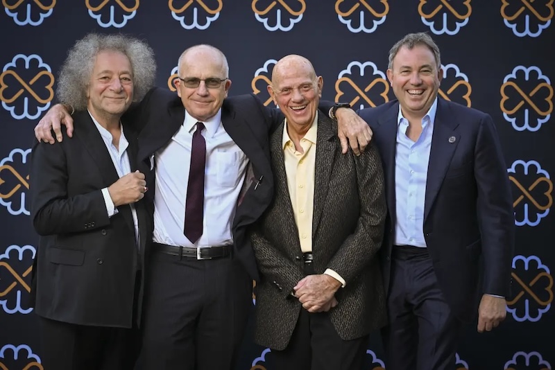 Effusive coverage by HMI Sohn media partners. Gary Weiss, David Paradice, Solomon Lew and Matthew Grounds at the VIP opening event of the Sohn Hearts and Minds Investment Leaders Conference on Thursday night. Picture: Ben Searcy