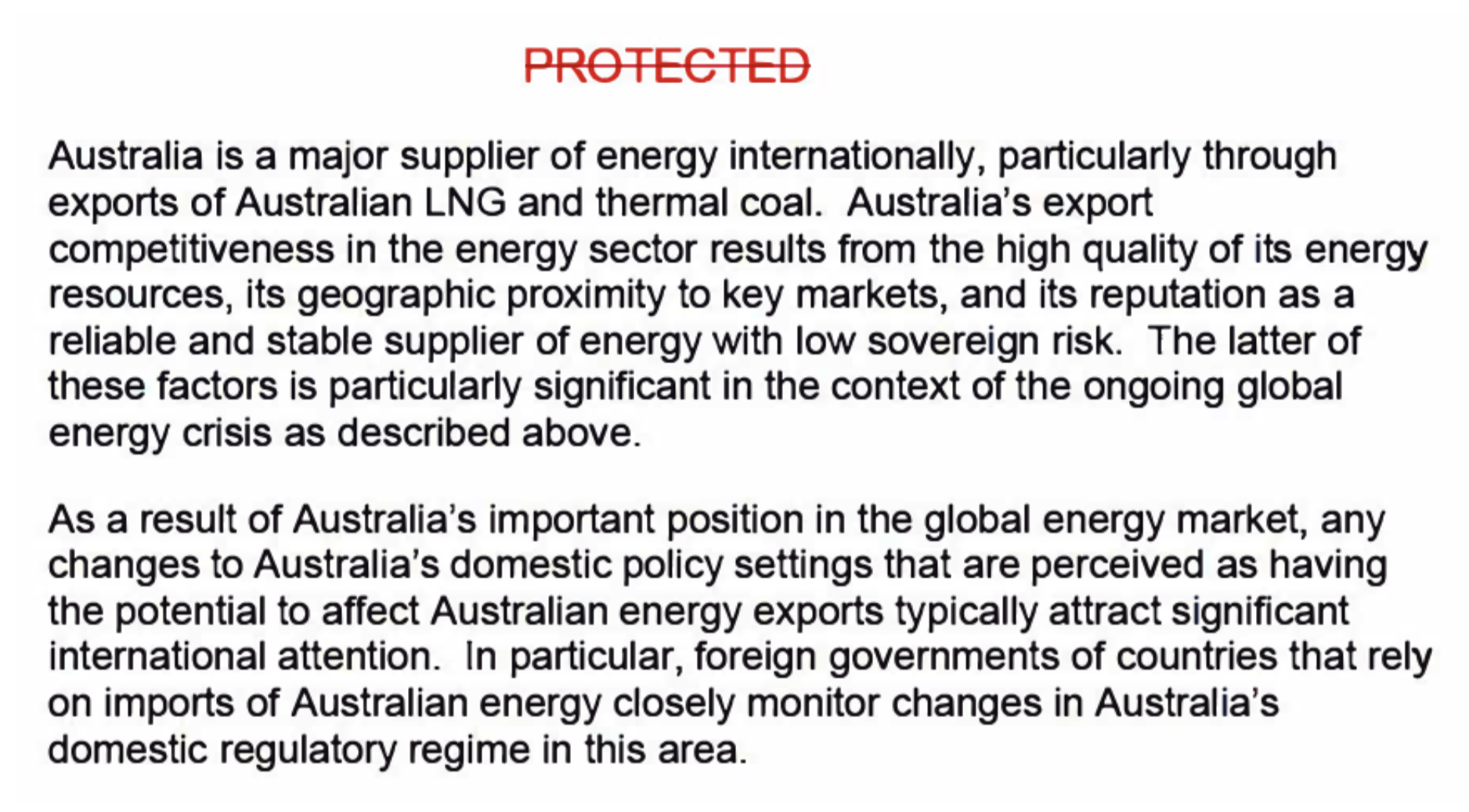 DFAT evidence on supporting gas reservation policy secrecy (Source: AAT Affidavit)