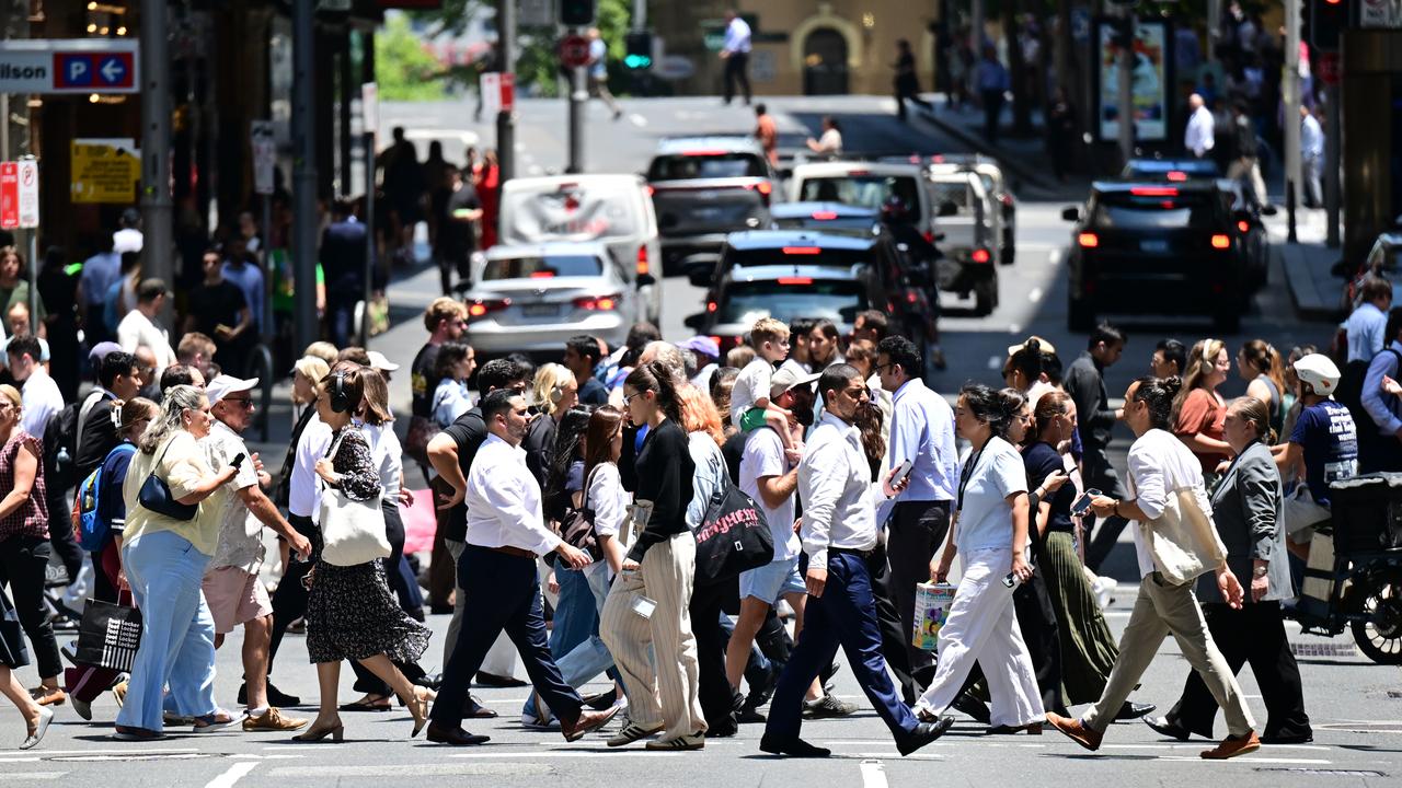 Crowds in the CBD, Market Street, Sydney,