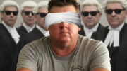 Gagged and blindfolded. Simon Turner v BHP. Image: Camillia Bradley