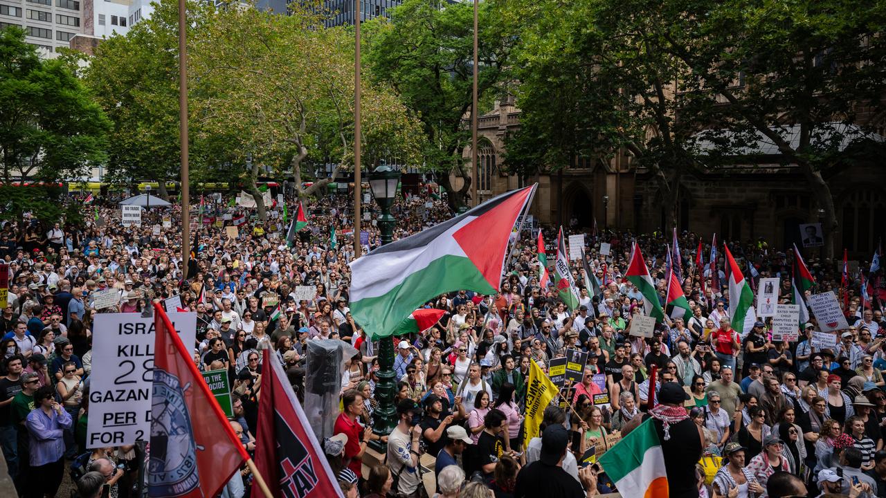 Pro Palestine demonstrators during a protest at Sydney's Town Hall