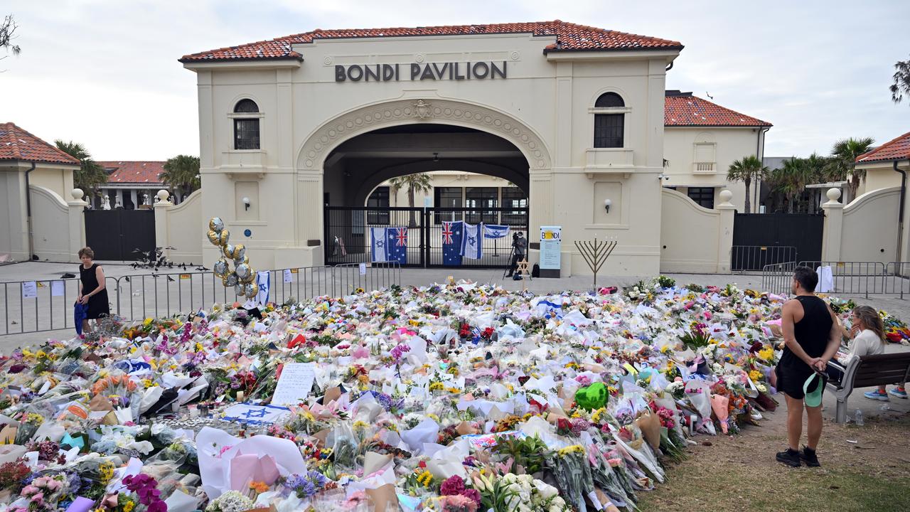 A makeshift memorial at the Bondi Pavilion after the terrorist attack