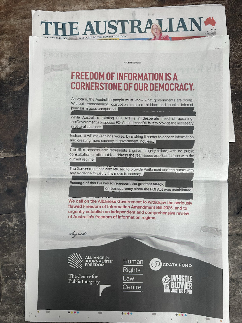 Anti FOI bill ad