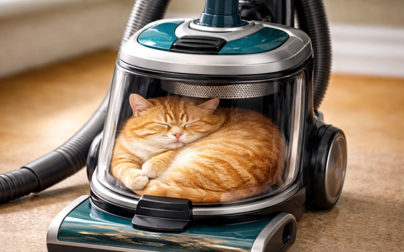 Cat napping in a vacuum cleaner