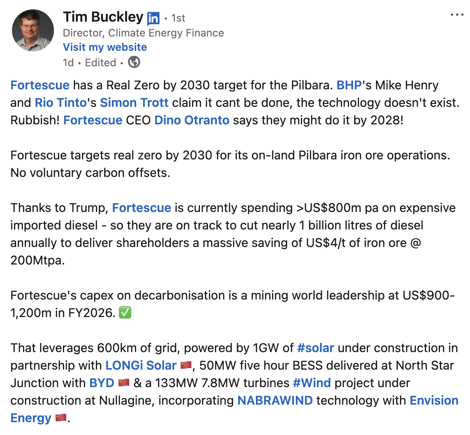 Energy analyst Tim Buckley. LinkedIn