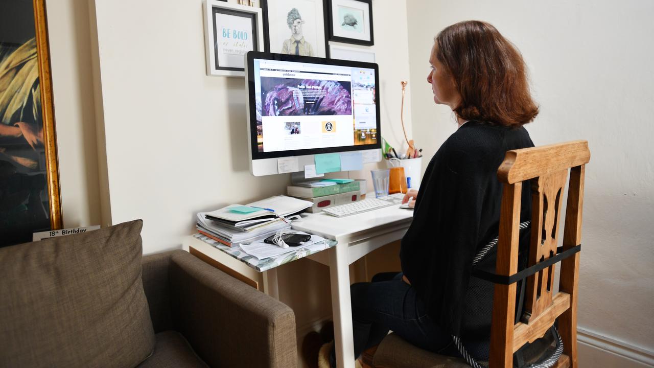 A woman working from home